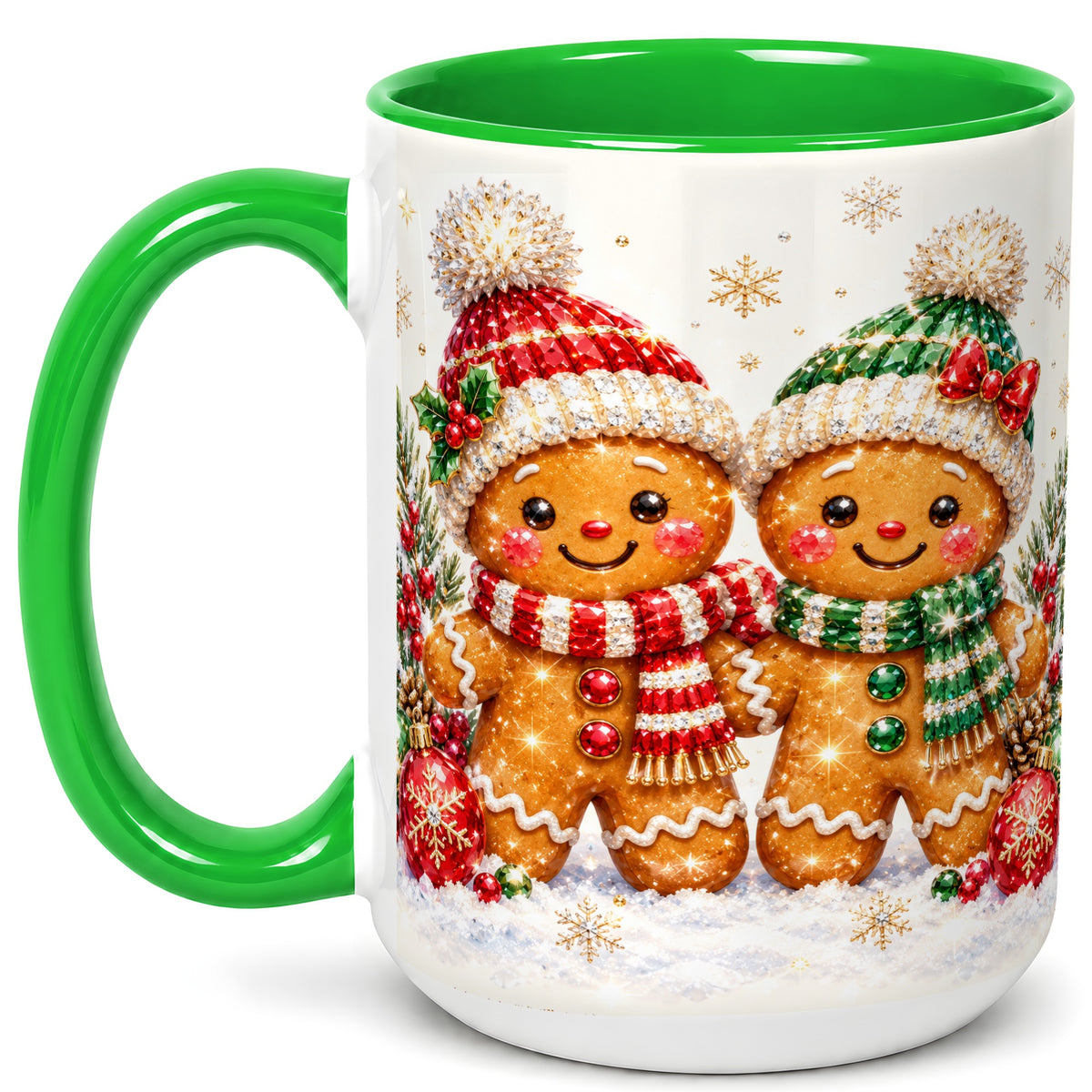 #pl[15oz|Green] Gingerbread Couple Coffee Mug, Christmas Cookie Mug, Ceramic Cup