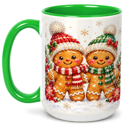 #pl[15oz|Green] Gingerbread Couple Coffee Mug, Christmas Cookie Mug, Ceramic Cup