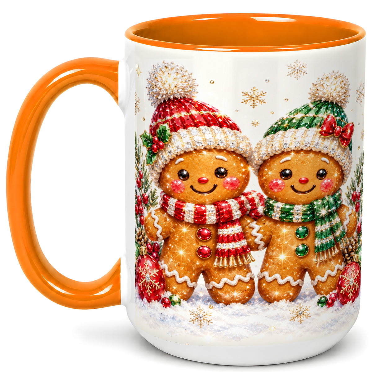 #pl[15oz|Orange] Gingerbread Couple Coffee Mug, Christmas Cookie Mug, Ceramic Cup