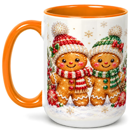 #pl[15oz|Orange] Gingerbread Couple Coffee Mug, Christmas Cookie Mug, Ceramic Cup