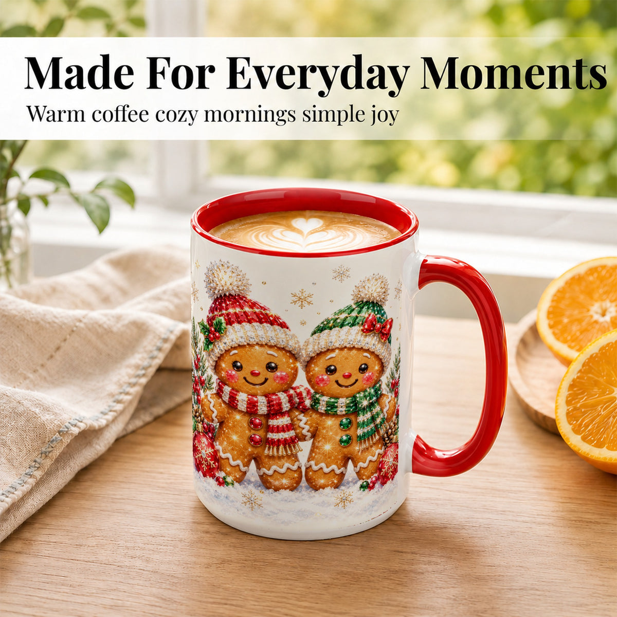 #pl[15oz|Red] Gingerbread Couple Coffee Mug, Christmas Cookie Mug, Ceramic Cup