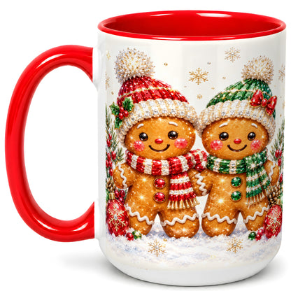 #pl[15oz|Red] Gingerbread Couple Coffee Mug, Christmas Cookie Mug, Ceramic Cup