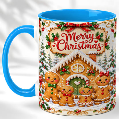 #pl[11oz|Blue] Gingerbread Family Coffee Mug, Christmas House Mug, Ceramic Cup