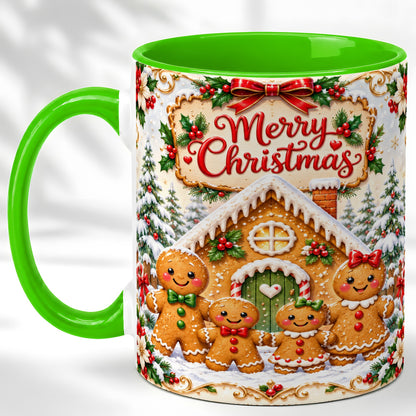 #pl[11oz|Green] Gingerbread Family Coffee Mug, Christmas House Mug, Ceramic Cup