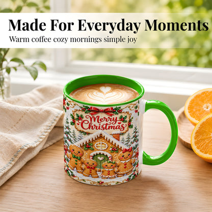 #pl[11oz|Green] Gingerbread Family Coffee Mug, Christmas House Mug, Ceramic Cup