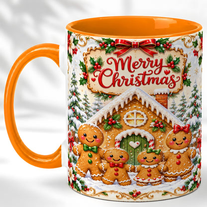 #pl[11oz|Orange] Gingerbread Family Coffee Mug, Christmas House Mug, Ceramic Cup