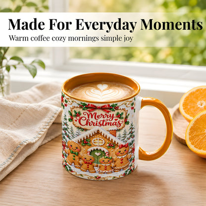 #pl[11oz|Orange] Gingerbread Family Coffee Mug, Christmas House Mug, Ceramic Cup
