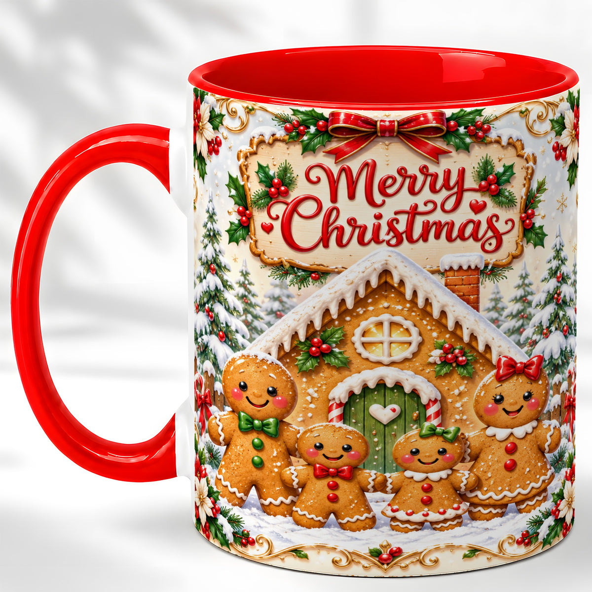 Gingerbread Family Coffee Mug, Christmas House Mug, Ceramic Cup