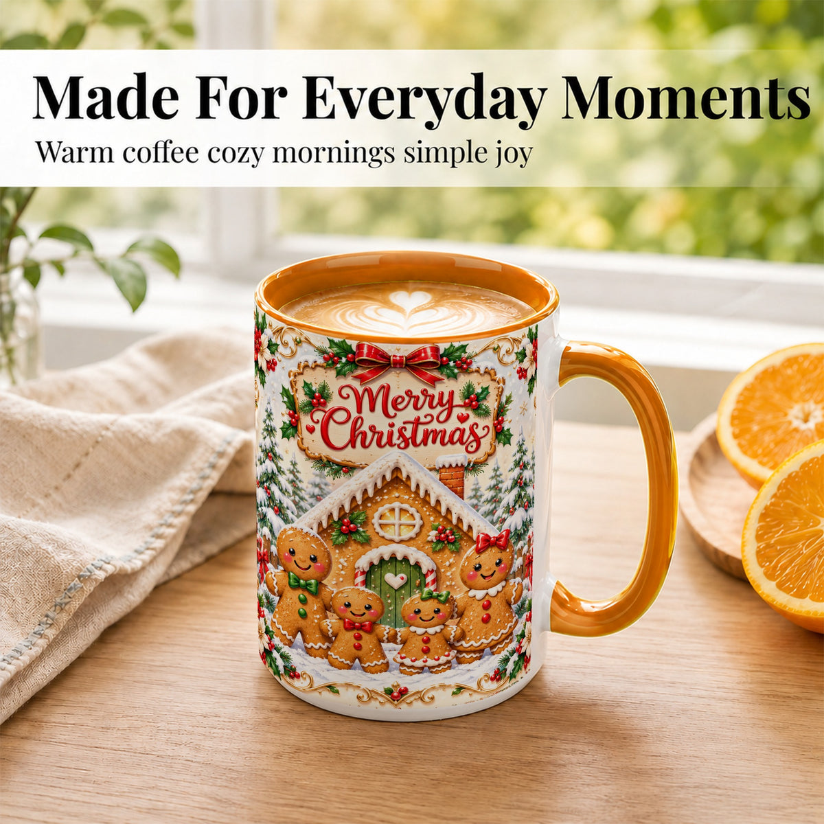 #pl[15oz|Orange] Gingerbread Family Coffee Mug, Christmas House Mug, Ceramic Cup