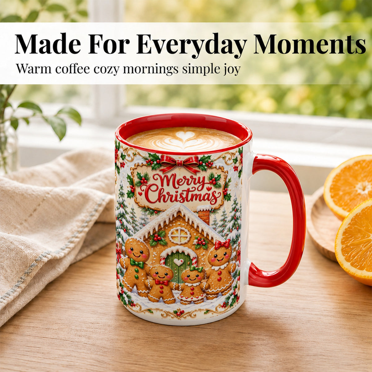 #pl[15oz|Red] Gingerbread Family Coffee Mug, Christmas House Mug, Ceramic Cup
