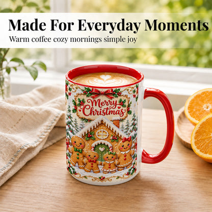 #pl[15oz|Red] Gingerbread Family Coffee Mug, Christmas House Mug, Ceramic Cup