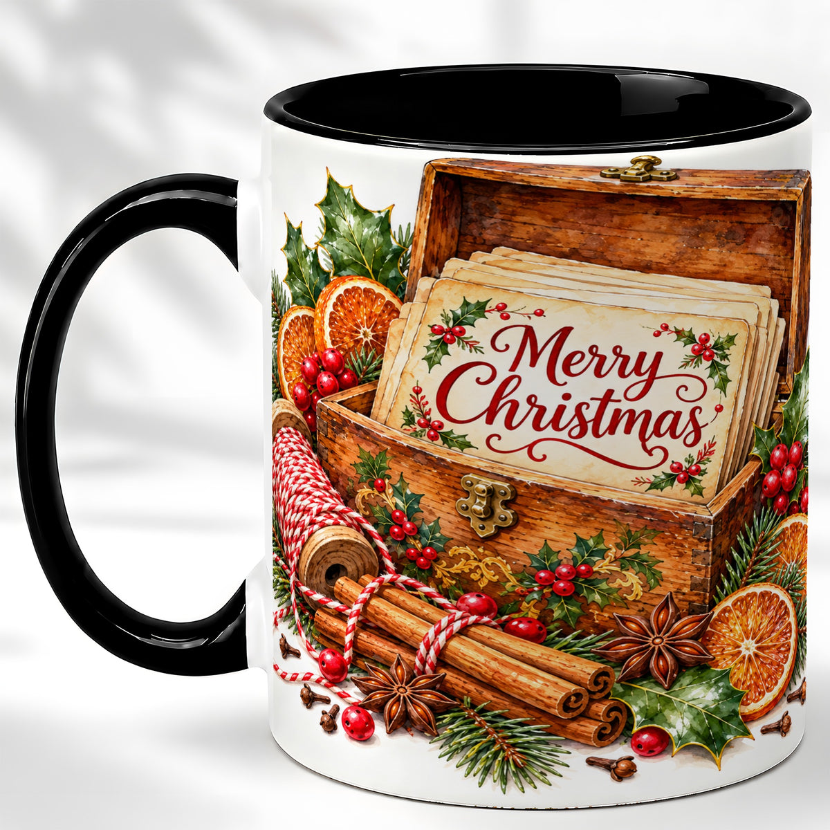 #pl[11oz|Black] Vintage Merry Christmas Coffee Mug, Holiday Card Mug, Ceramic Cup