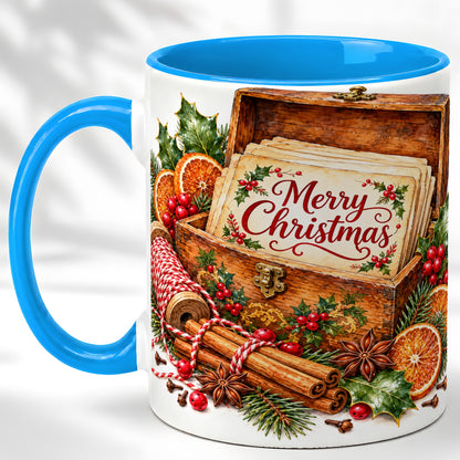 #pl[11oz|Blue] Vintage Merry Christmas Coffee Mug, Holiday Card Mug, Ceramic Cup