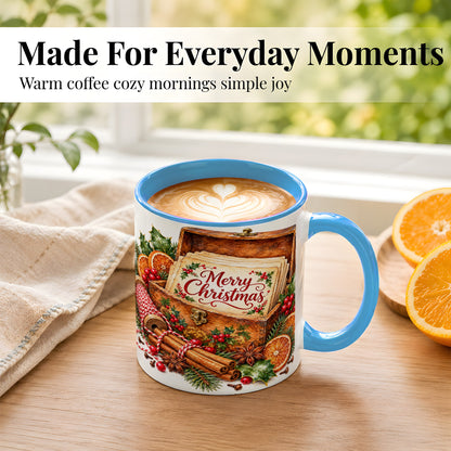 #pl[11oz|Blue] Vintage Merry Christmas Coffee Mug, Holiday Card Mug, Ceramic Cup