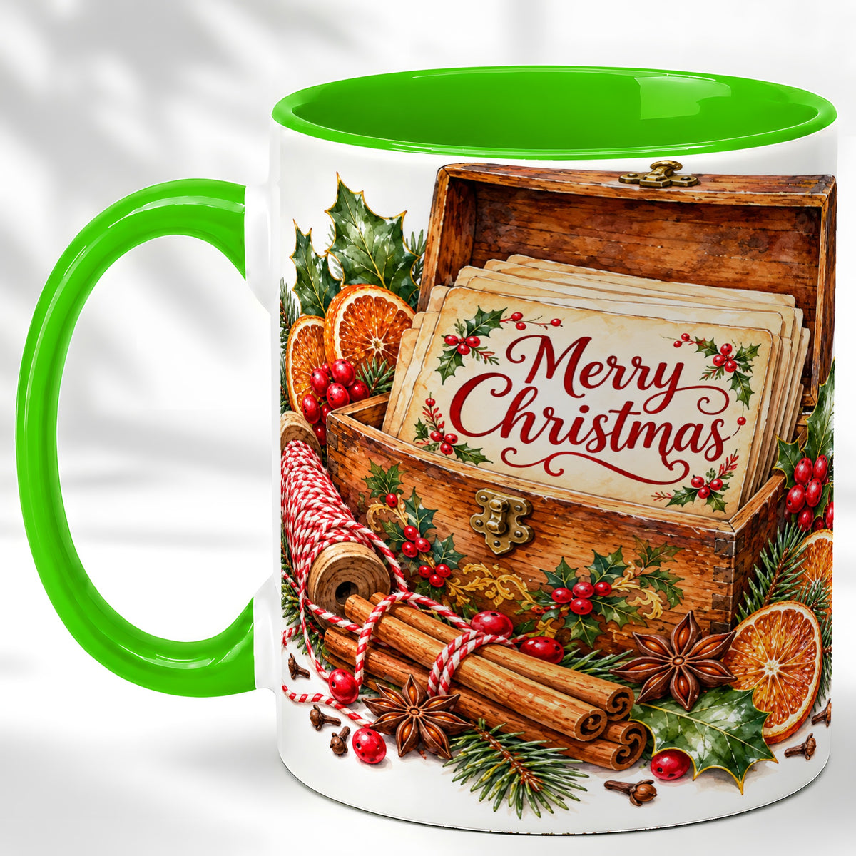 #pl[11oz|Green] Vintage Merry Christmas Coffee Mug, Holiday Card Mug, Ceramic Cup