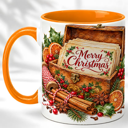 #pl[11oz|Orange] Vintage Merry Christmas Coffee Mug, Holiday Card Mug, Ceramic Cup