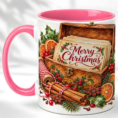 #pl[11oz|Pink] Vintage Merry Christmas Coffee Mug, Holiday Card Mug, Ceramic Cup