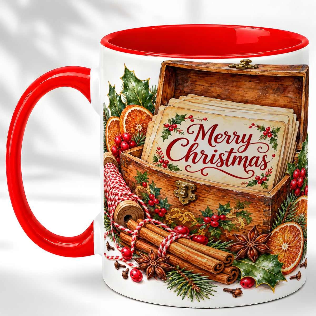 Vintage Merry Christmas Coffee Mug, Holiday Card Mug, Ceramic Cup