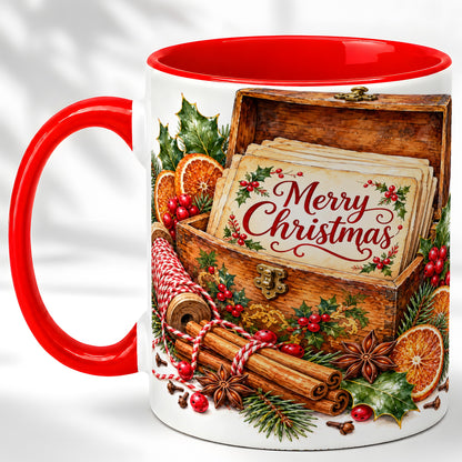 Vintage Merry Christmas Coffee Mug, Holiday Card Mug, Ceramic Cup