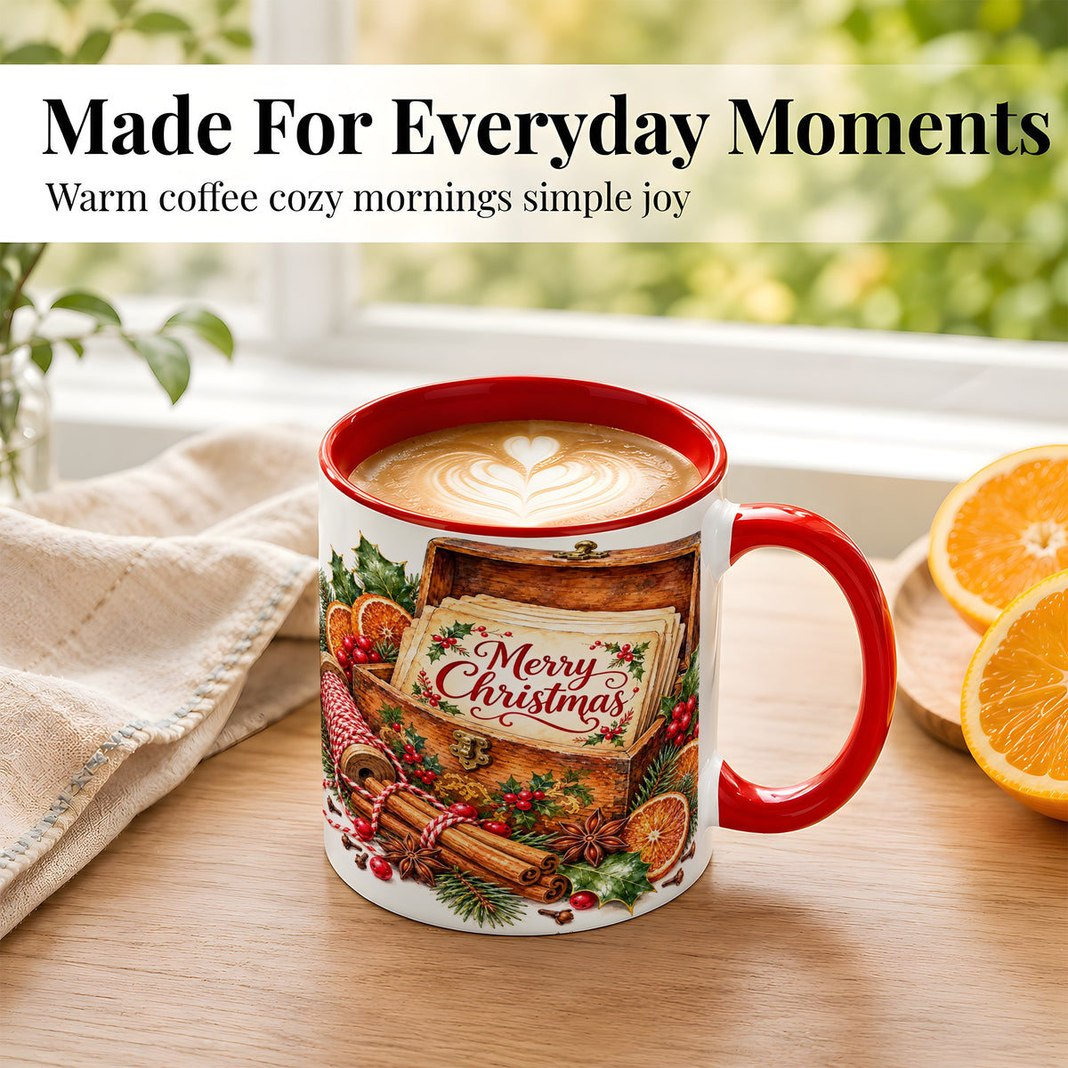 #pl[11oz|Red] Vintage Merry Christmas Coffee Mug, Holiday Card Mug, Ceramic Cup