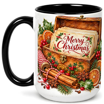 #pl[15oz|Black] Vintage Merry Christmas Coffee Mug, Holiday Card Mug, Ceramic Cup