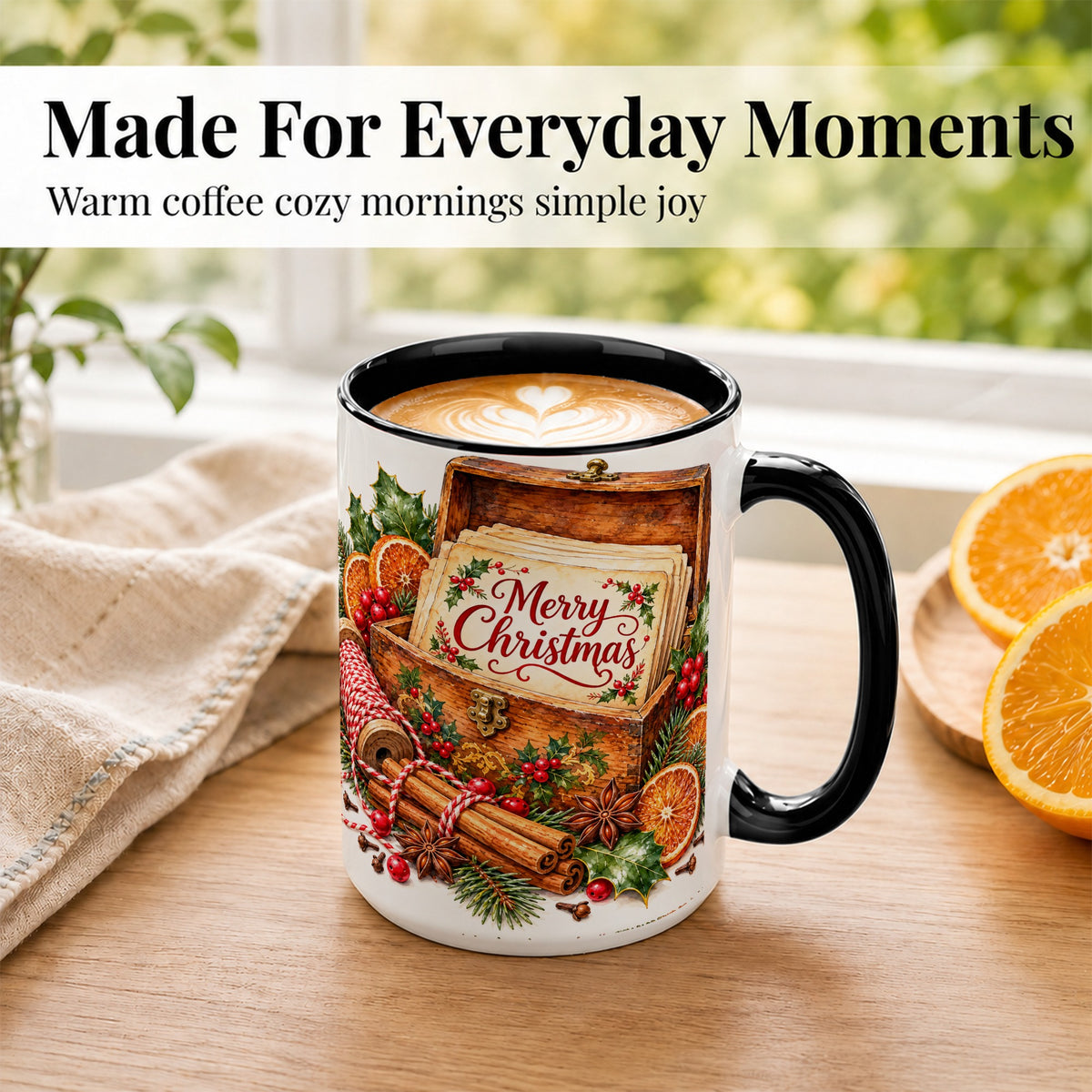 #pl[15oz|Black] Vintage Merry Christmas Coffee Mug, Holiday Card Mug, Ceramic Cup