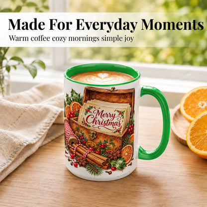 #pl[15oz|Green] Vintage Merry Christmas Coffee Mug, Holiday Card Mug, Ceramic Cup