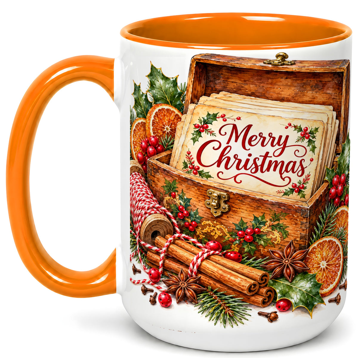 #pl[15oz|Orange] Vintage Merry Christmas Coffee Mug, Holiday Card Mug, Ceramic Cup