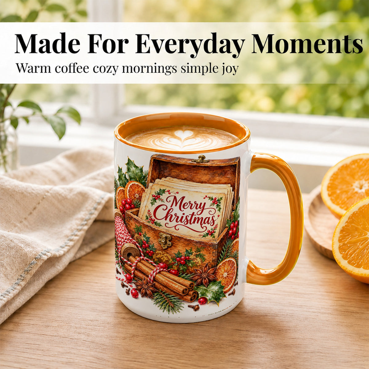 #pl[15oz|Orange] Vintage Merry Christmas Coffee Mug, Holiday Card Mug, Ceramic Cup