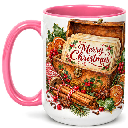 #pl[15oz|Pink] Vintage Merry Christmas Coffee Mug, Holiday Card Mug, Ceramic Cup