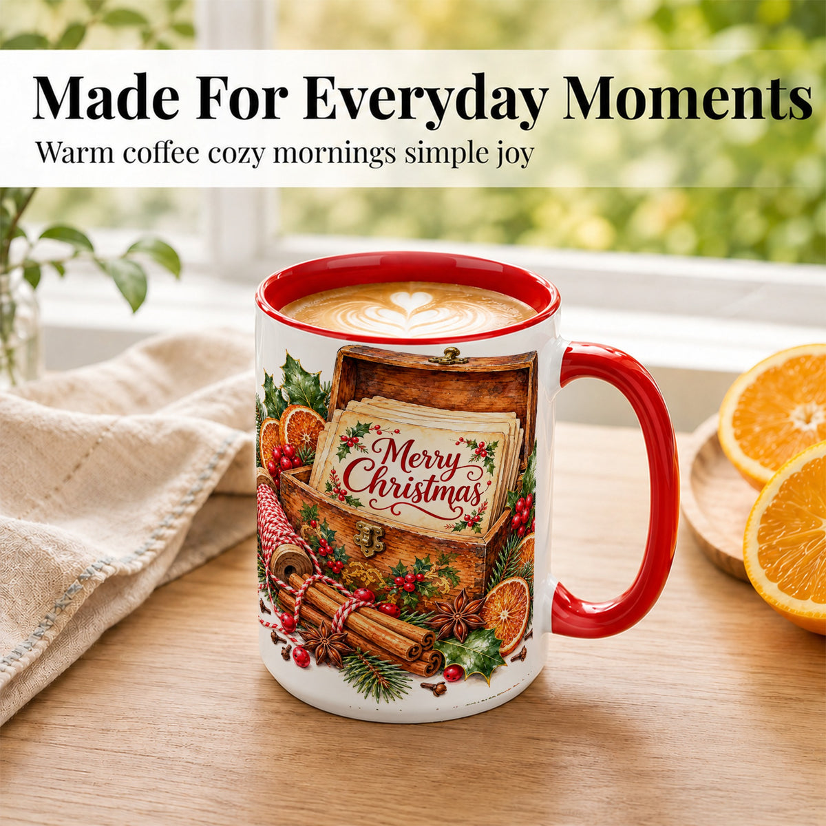 #pl[15oz|Red] Vintage Merry Christmas Coffee Mug, Holiday Card Mug, Ceramic Cup