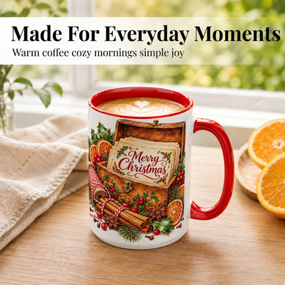 #pl[15oz|Red] Vintage Merry Christmas Coffee Mug, Holiday Card Mug, Ceramic Cup