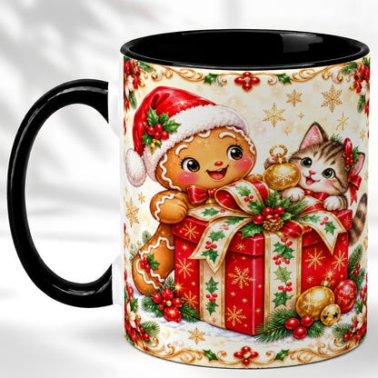 #pl[11oz|Black] Gingerbread Cat Christmas Coffee Mug, Holiday Friends Mug, Ceramic Cup