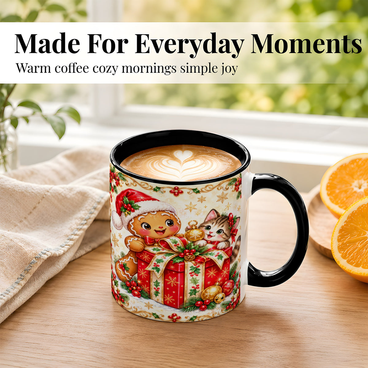 #pl[11oz|Black] Gingerbread Cat Christmas Coffee Mug, Holiday Friends Mug, Ceramic Cup