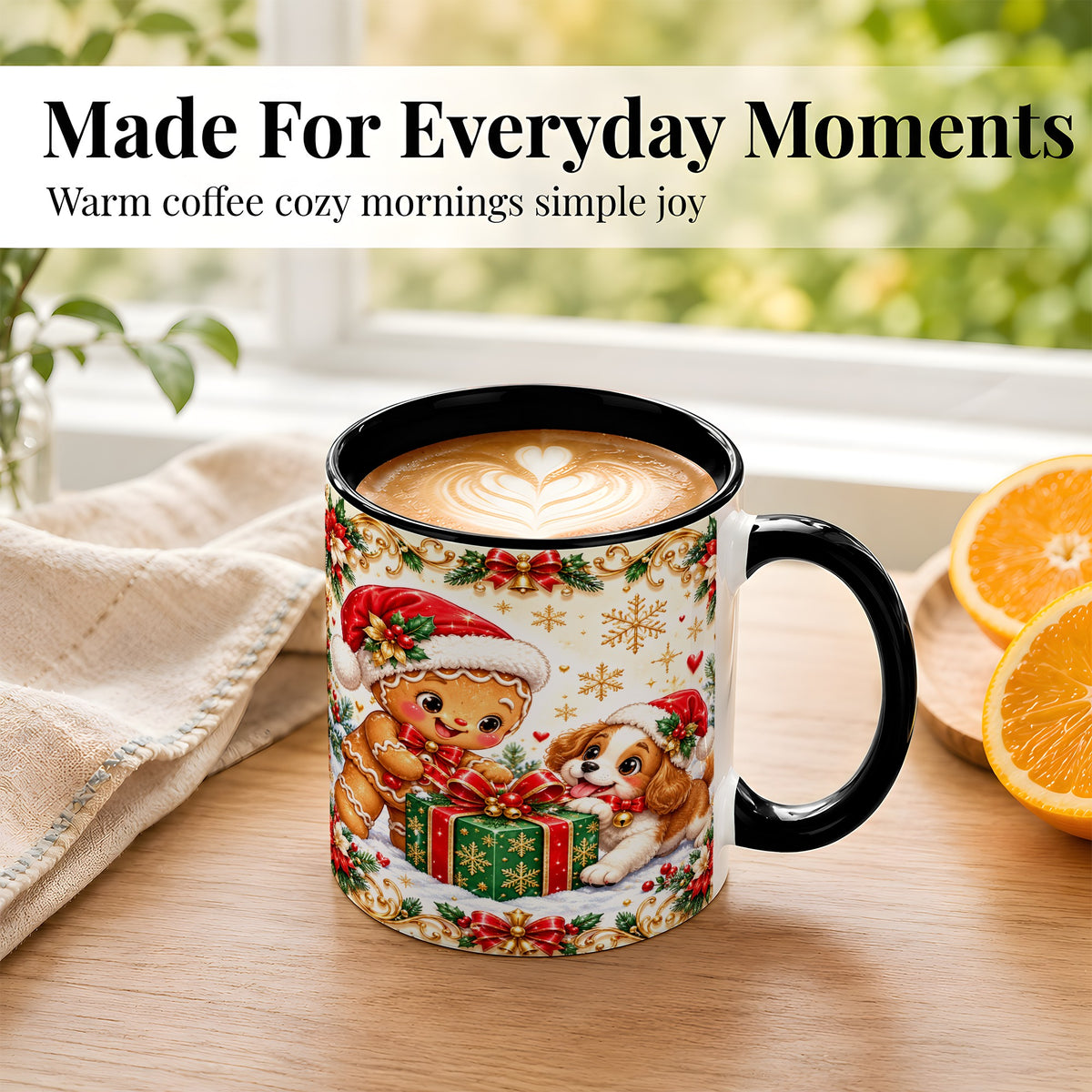 #pl[11oz|Black] Gingerbread Dog Christmas Coffee Mug, Holiday Friends Mug, Ceramic Cup