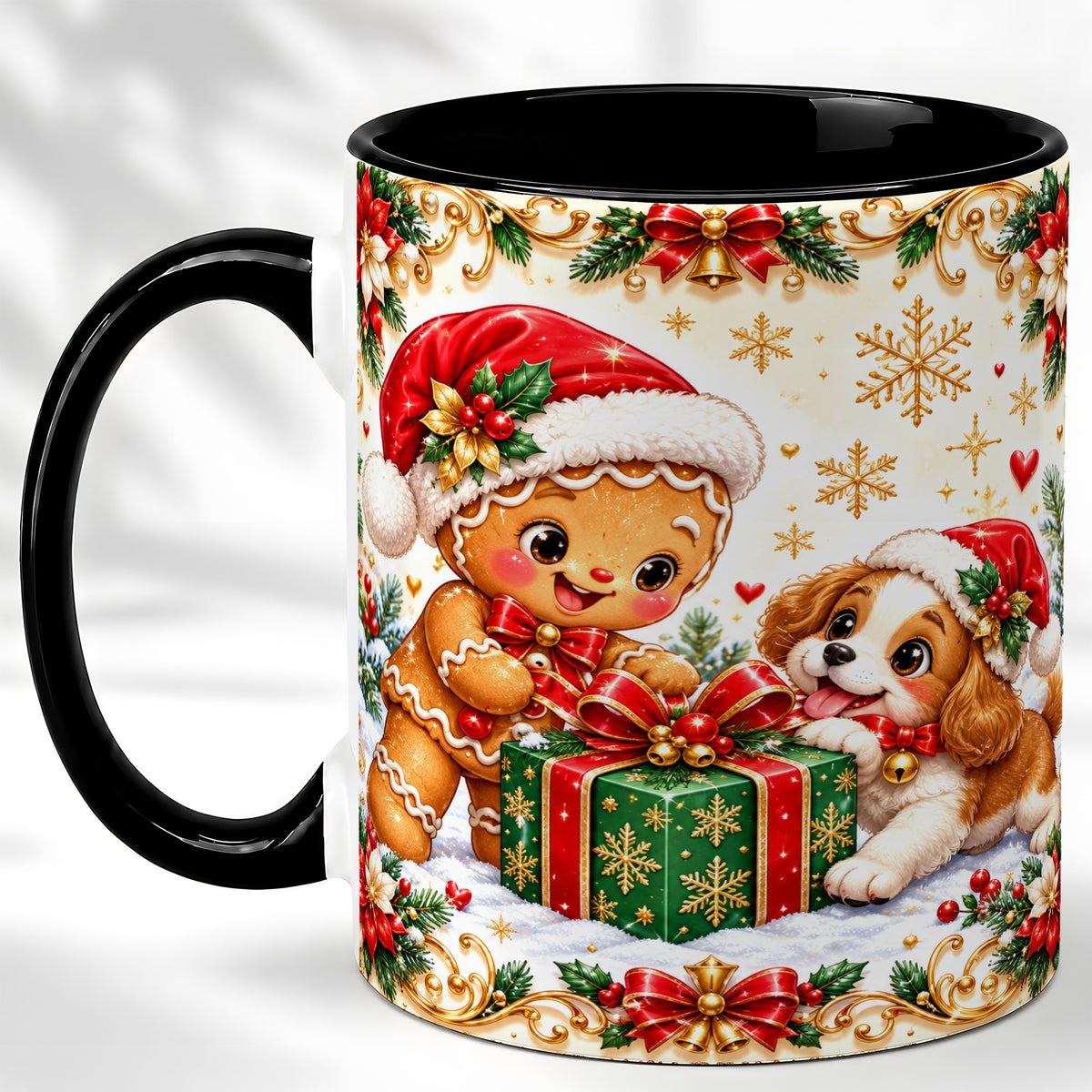 #pl[11oz|Black] Gingerbread Dog Christmas Coffee Mug, Holiday Friends Mug, Ceramic Cup
