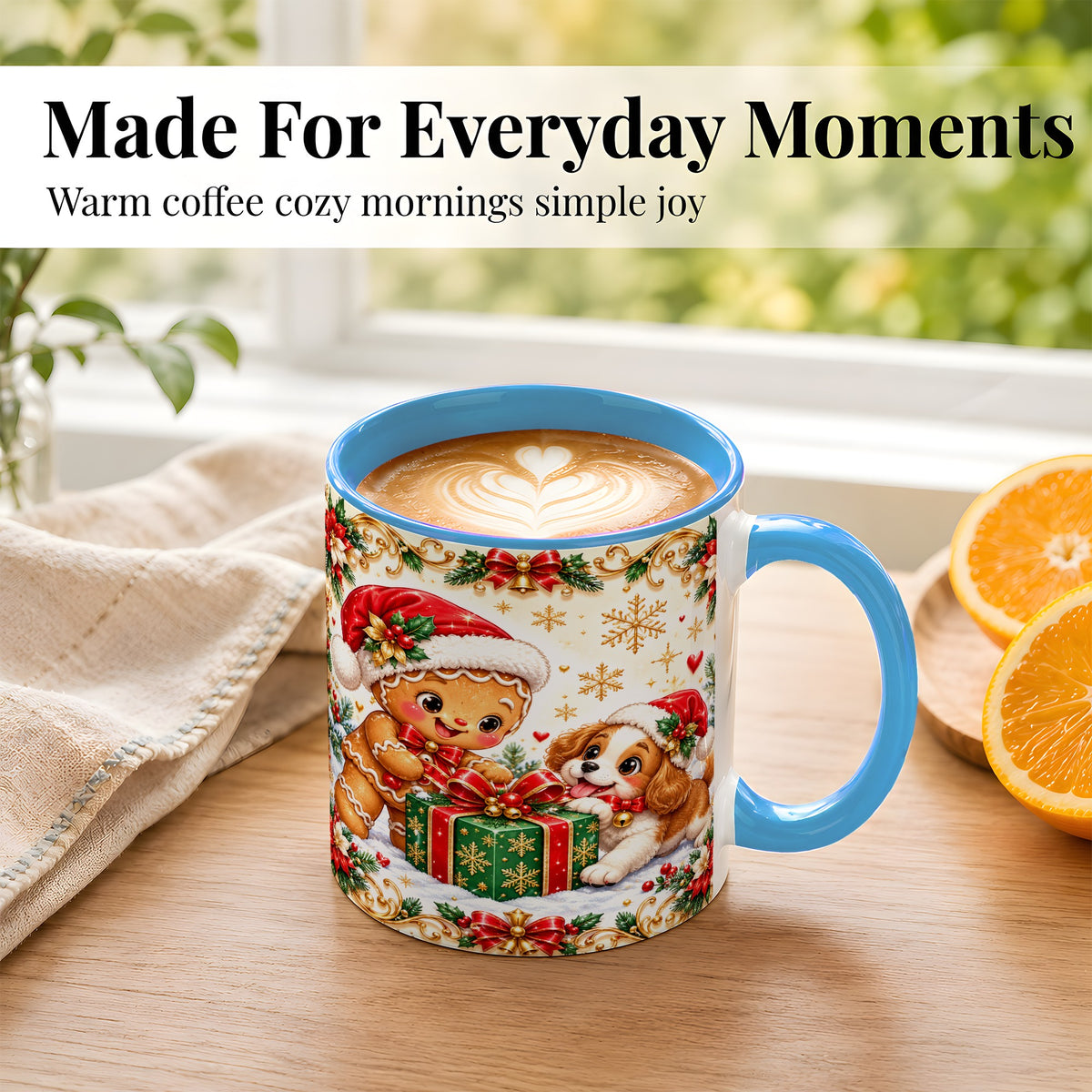 #pl[11oz|Blue] Gingerbread Dog Christmas Coffee Mug, Holiday Friends Mug, Ceramic Cup