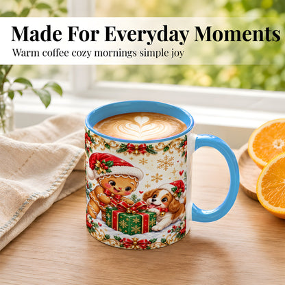#pl[11oz|Blue] Gingerbread Dog Christmas Coffee Mug, Holiday Friends Mug, Ceramic Cup