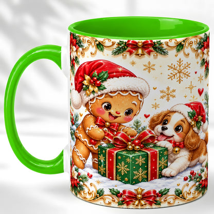 #pl[11oz|Green] Gingerbread Dog Christmas Coffee Mug, Holiday Friends Mug, Ceramic Cup