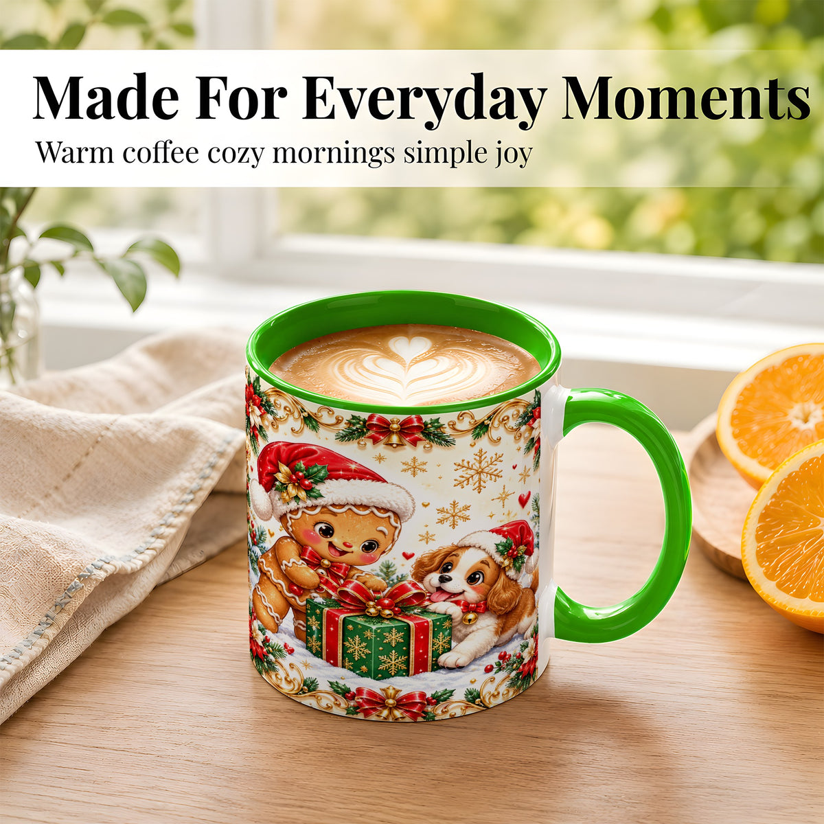 #pl[11oz|Green] Gingerbread Dog Christmas Coffee Mug, Holiday Friends Mug, Ceramic Cup