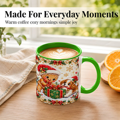 #pl[11oz|Green] Gingerbread Dog Christmas Coffee Mug, Holiday Friends Mug, Ceramic Cup