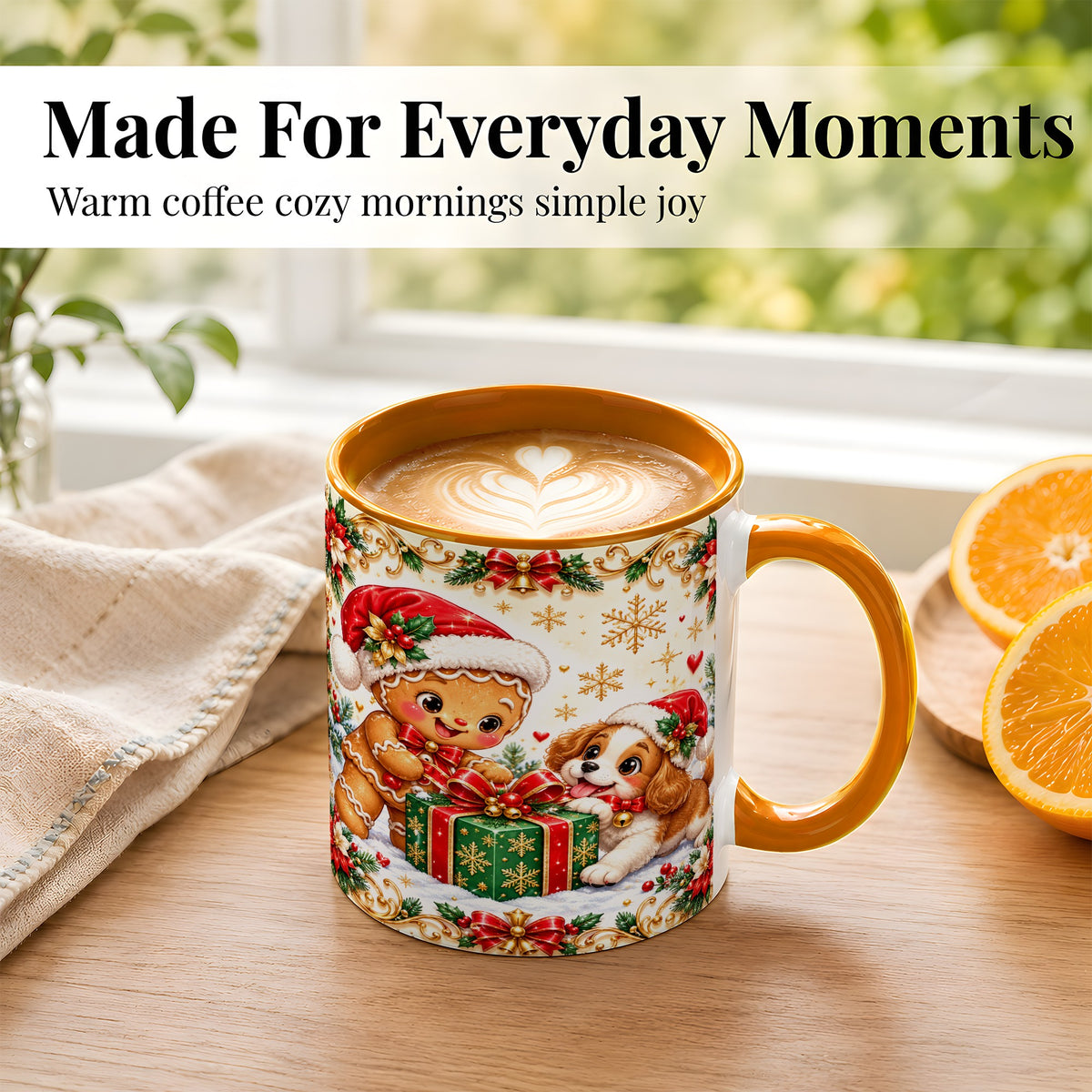 #pl[11oz|Orange] Gingerbread Dog Christmas Coffee Mug, Holiday Friends Mug, Ceramic Cup