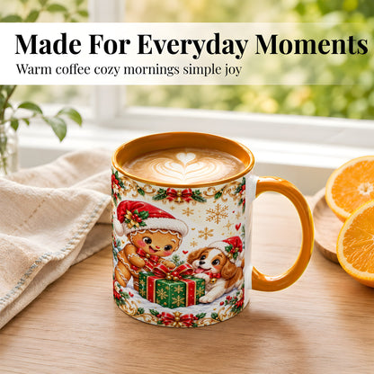 #pl[11oz|Orange] Gingerbread Dog Christmas Coffee Mug, Holiday Friends Mug, Ceramic Cup