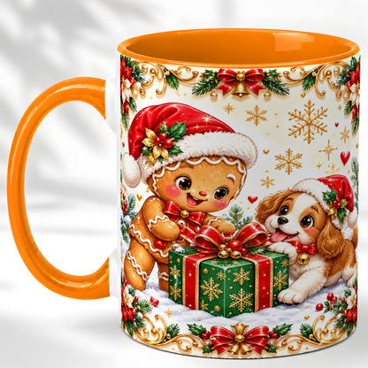 #pl[11oz|Orange] Gingerbread Dog Christmas Coffee Mug, Holiday Friends Mug, Ceramic Cup