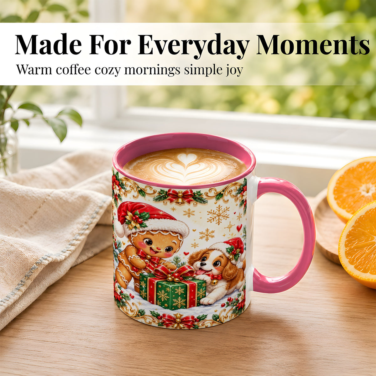 #pl[11oz|Pink] Gingerbread Dog Christmas Coffee Mug, Holiday Friends Mug, Ceramic Cup