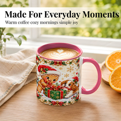 #pl[11oz|Pink] Gingerbread Dog Christmas Coffee Mug, Holiday Friends Mug, Ceramic Cup