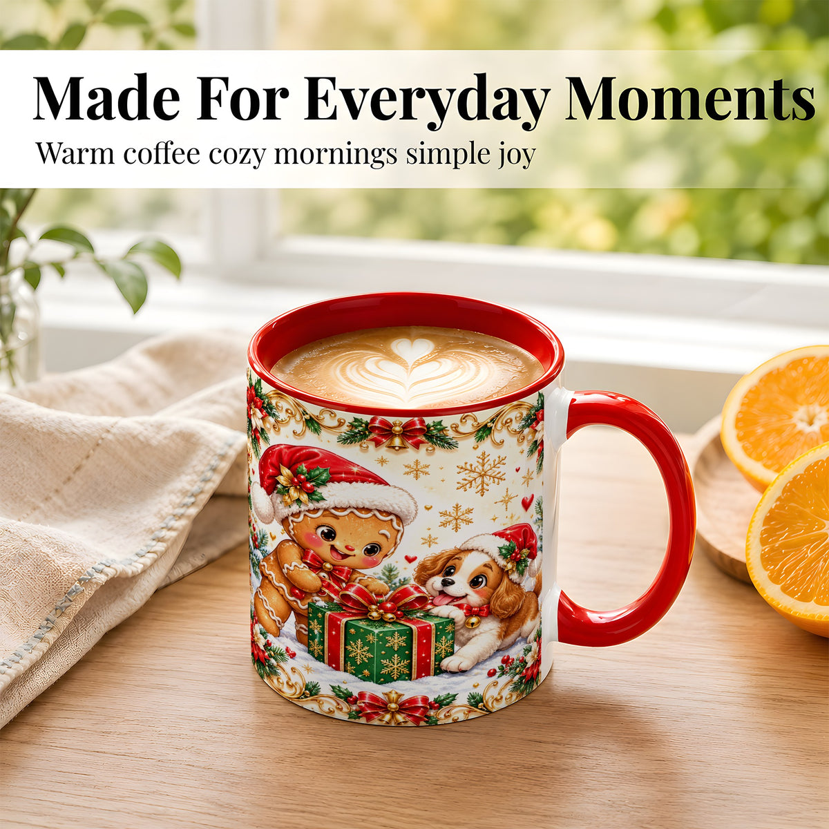 #pl[11oz|Red] Gingerbread Dog Christmas Coffee Mug, Holiday Friends Mug, Ceramic Cup