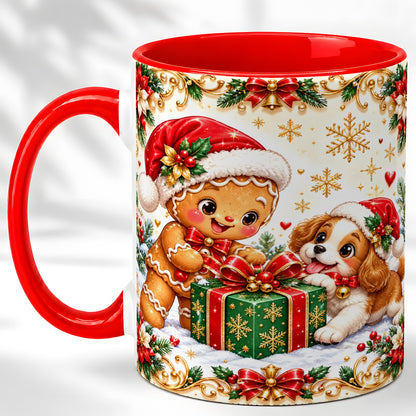 Gingerbread Dog Christmas Coffee Mug, Holiday Friends Mug, Ceramic Cup