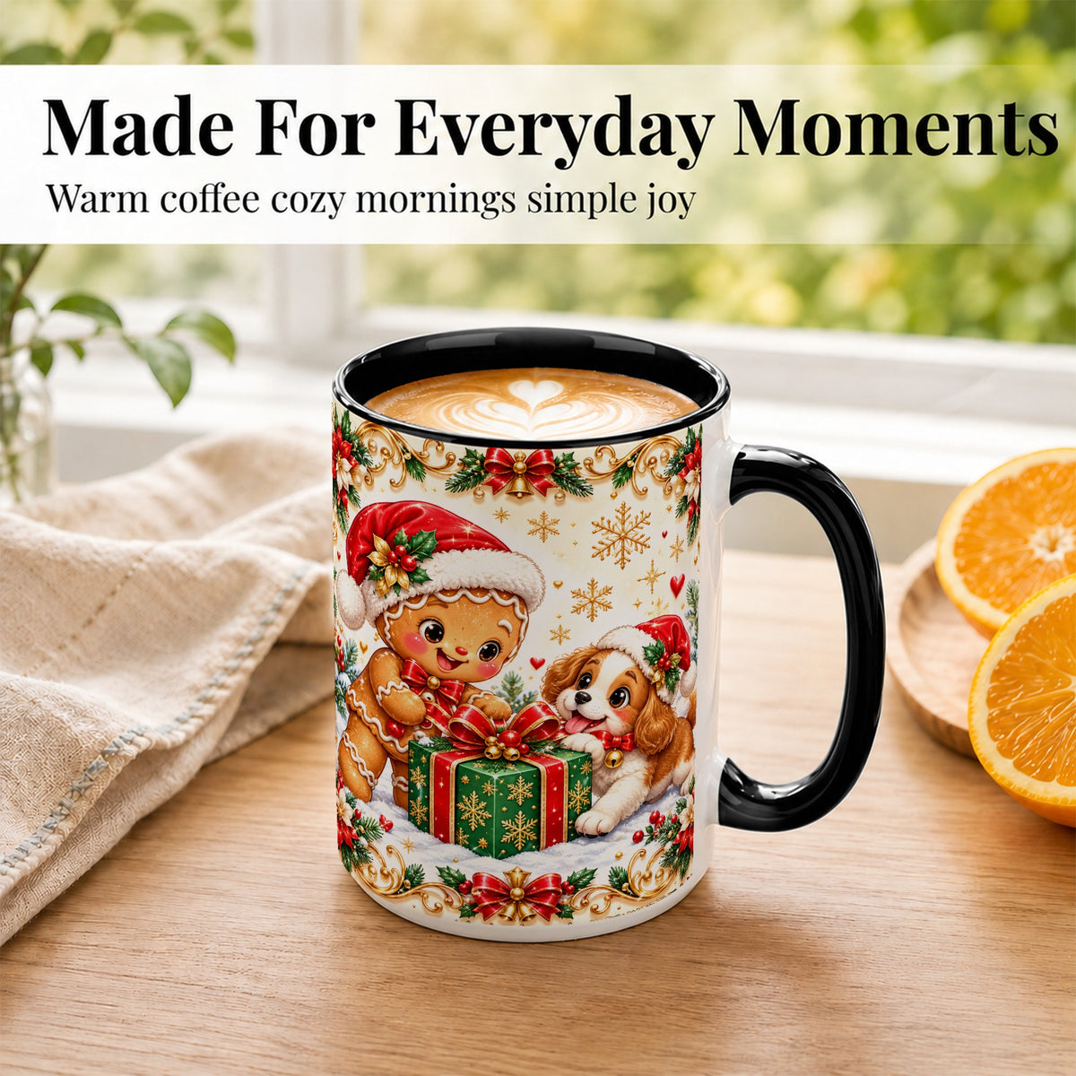 #pl[15oz|Black] Gingerbread Dog Christmas Coffee Mug, Holiday Friends Mug, Ceramic Cup