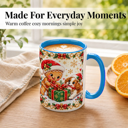 #pl[15oz|Blue] Gingerbread Dog Christmas Coffee Mug, Holiday Friends Mug, Ceramic Cup
